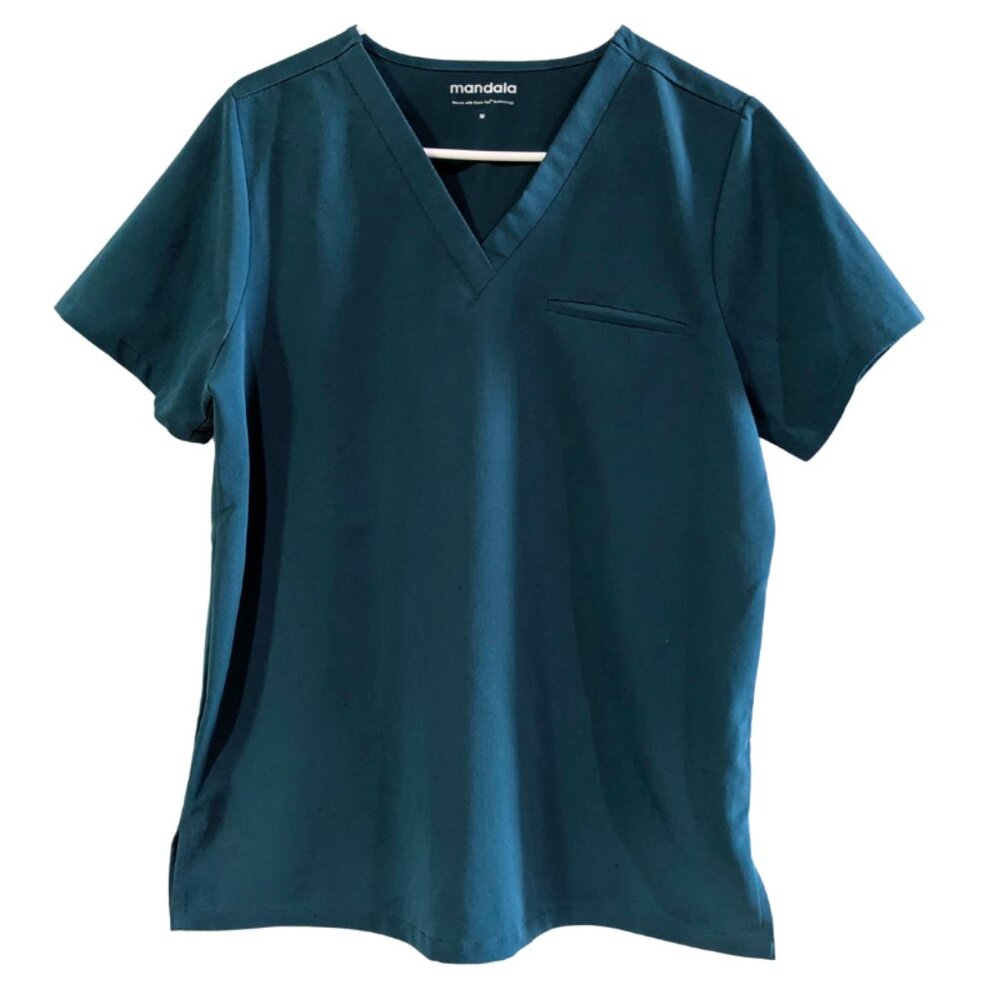 Mandala Women's V-Neck Scrub Top, Caribbean Blue, Medium, Made with Equa-Tek